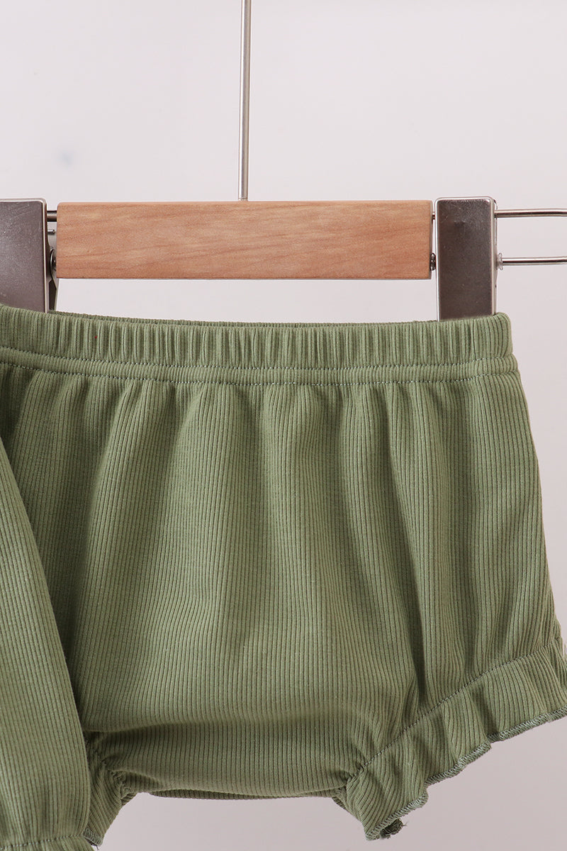 Green christmas tree embroidery ribbon ruffle bloomer set