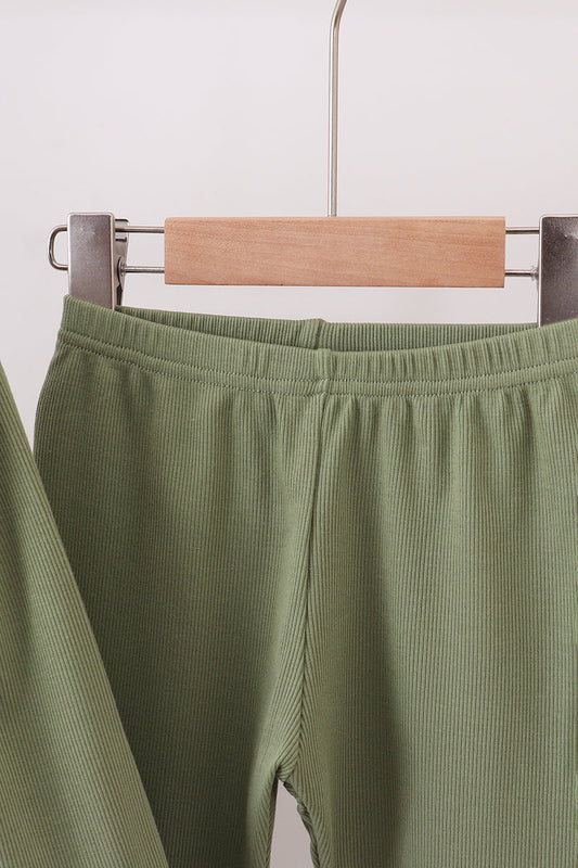 Green christmas tree ribbon embroidery ruffle dress set