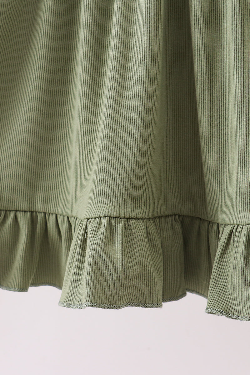 Green christmas tree ribbon embroidery ruffle dress set