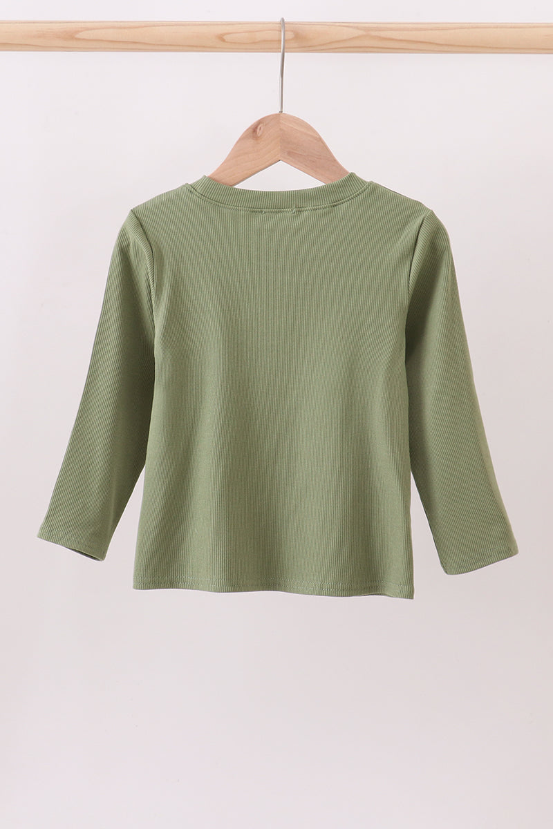 Green christmas tree ribbon embroidery top