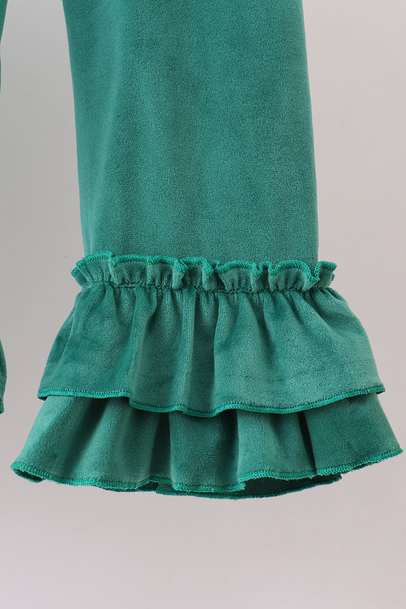 Forest merry christmas embroidery ruffle pants set