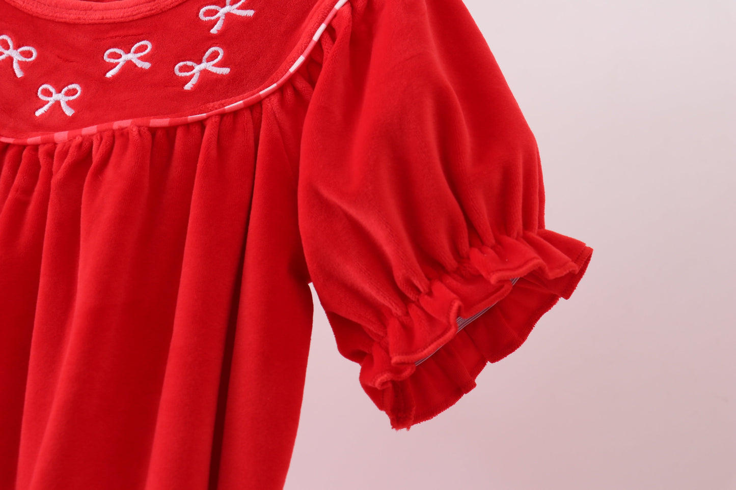 Red bow embroidery velvet ruffle pants set