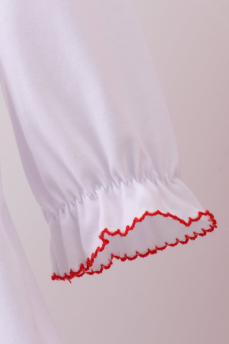 White wreath smocked ruffle pants set