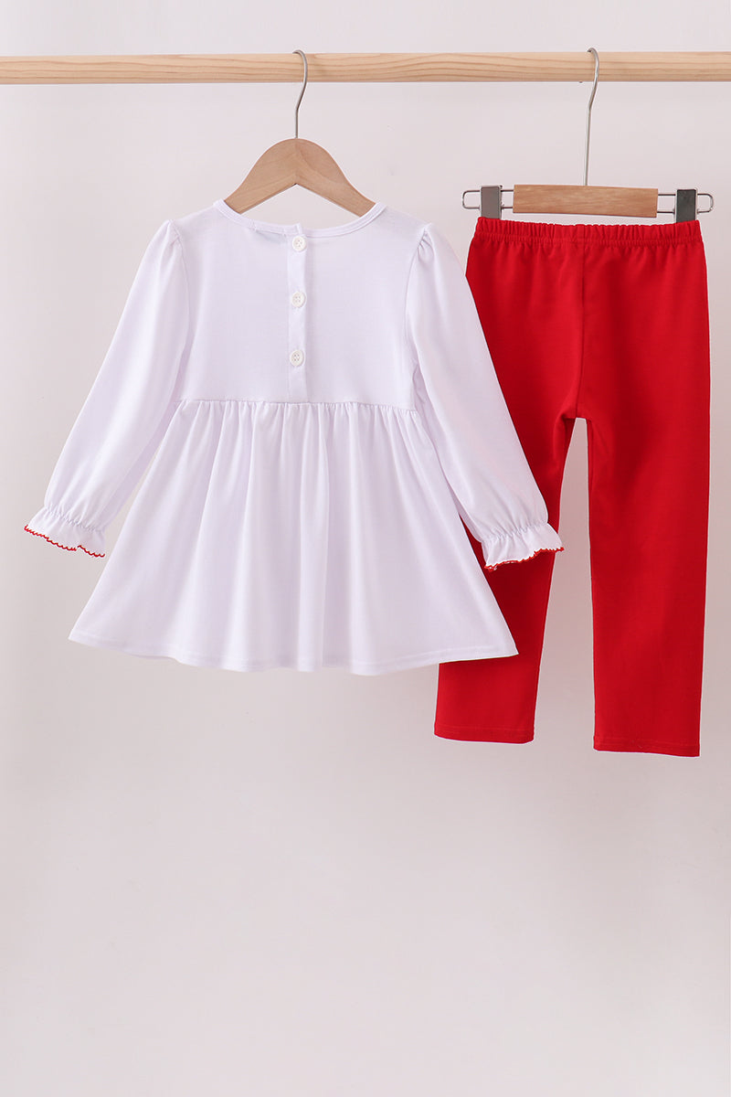 White wreath smocked ruffle pants set