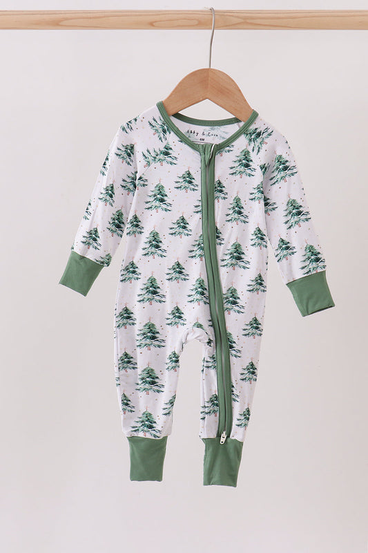 Green christmas tree bamboo zipper romper