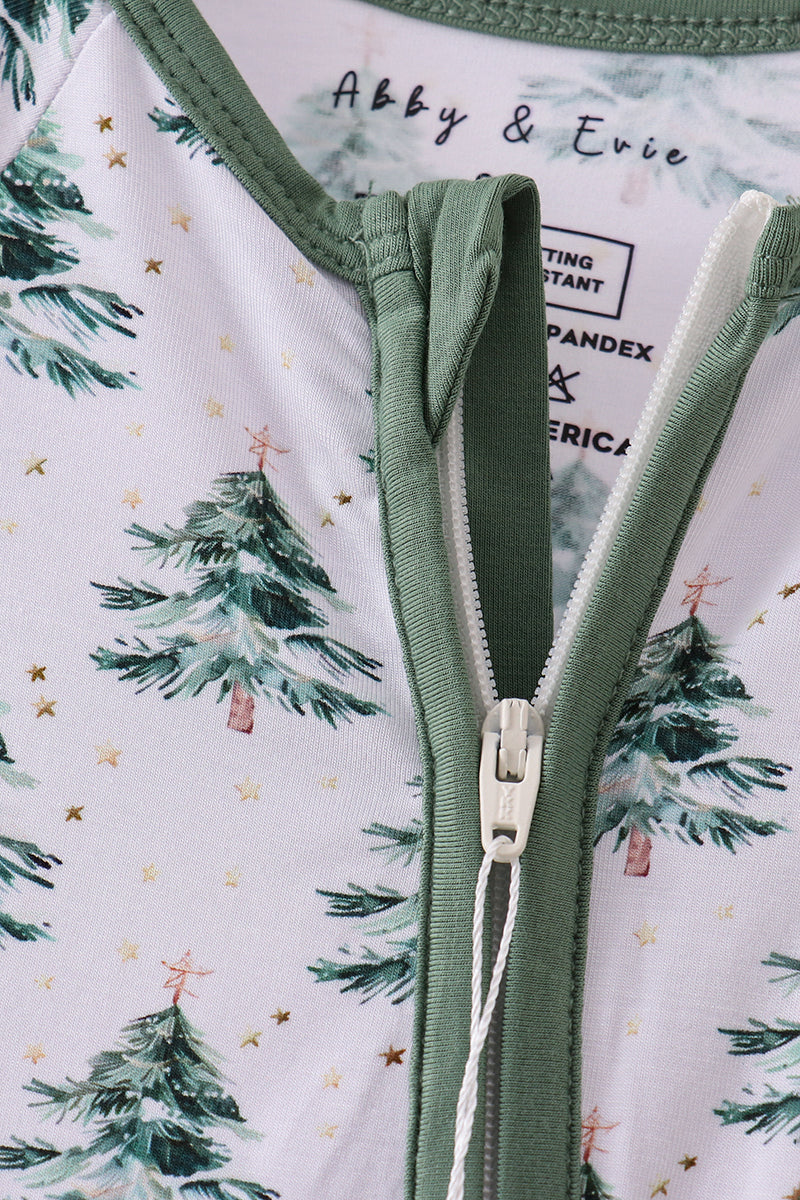 Green christmas tree bamboo zipper romper