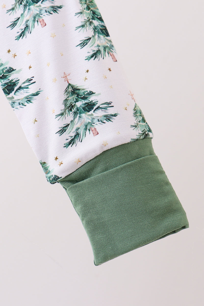 Green christmas tree bamboo zipper romper