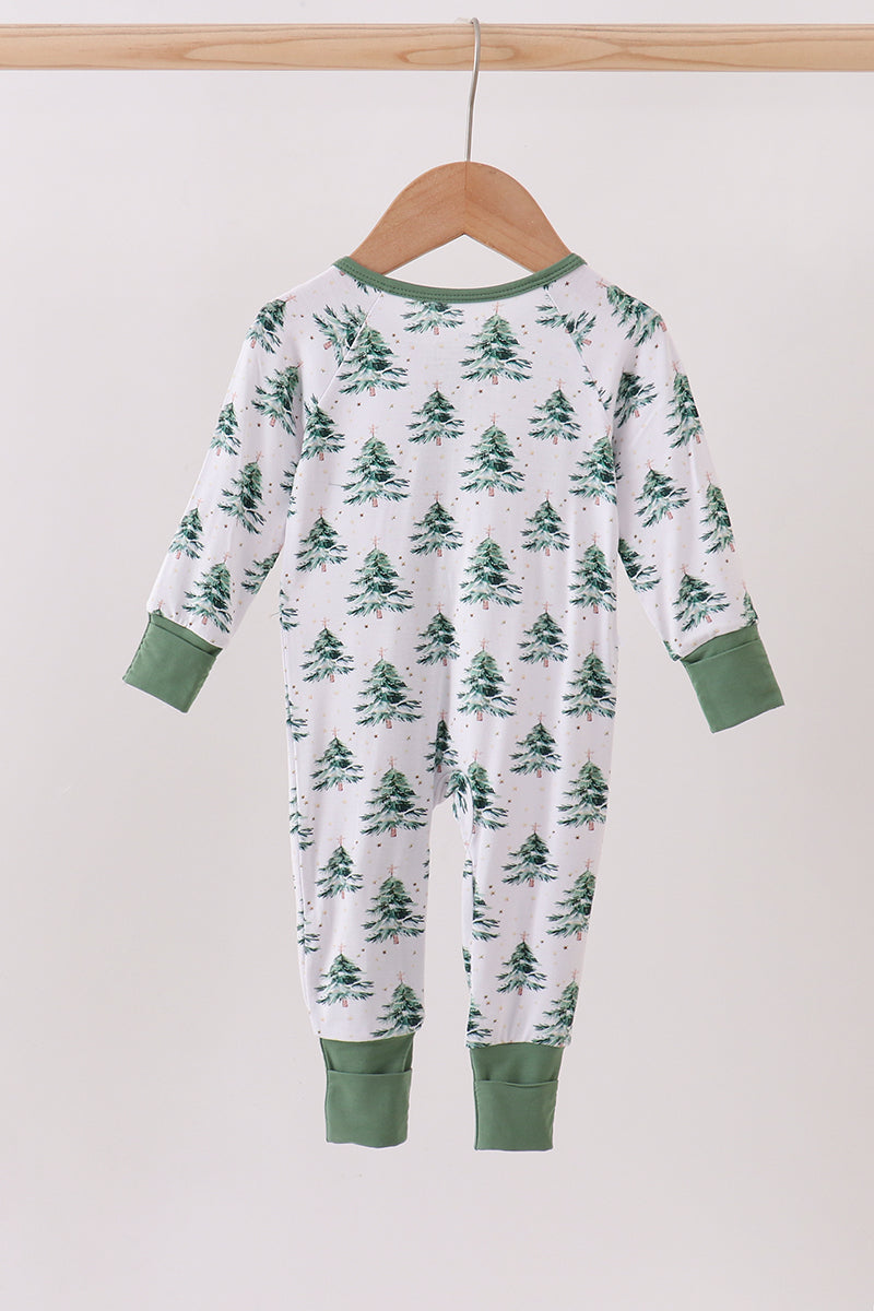 Green christmas tree bamboo zipper romper