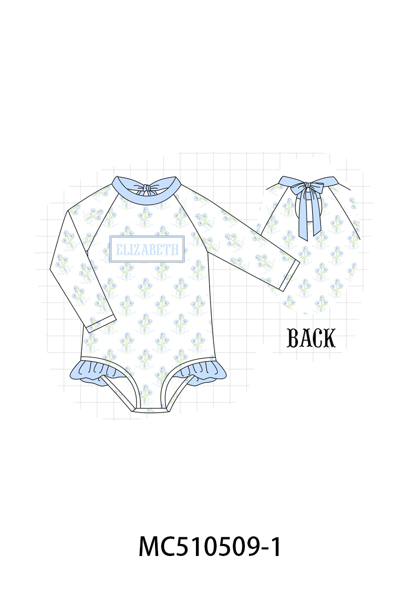 PO71 Blue hydrangea monogram embroidery ruffle collection