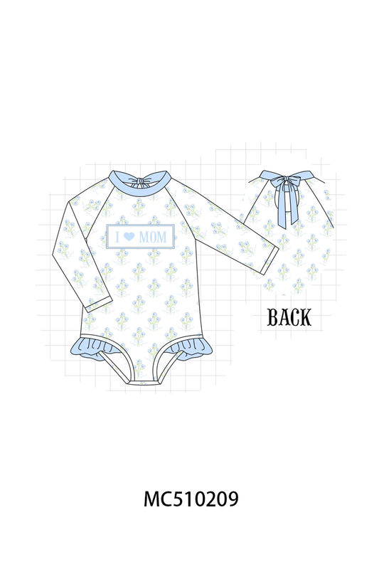 PO71 Blue hydrangea I love MOM embroidery ruffle collection