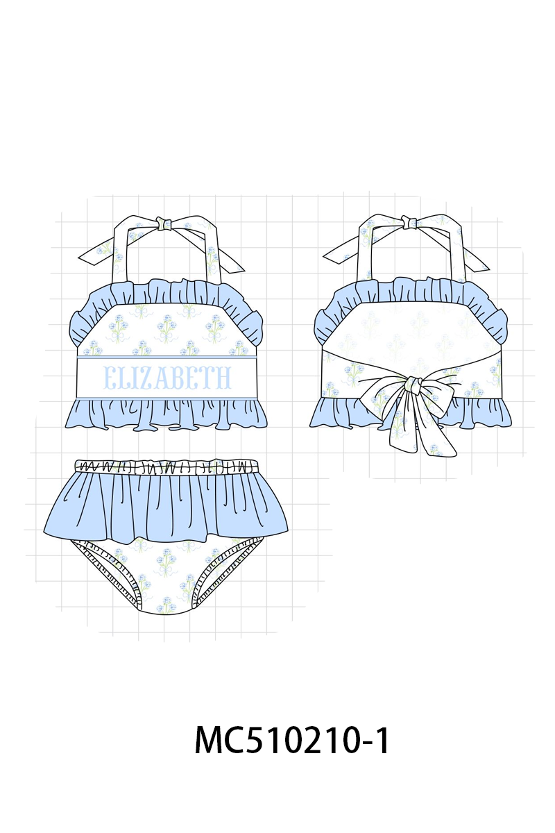 PO71 Blue hydrangea monogram embroidery ruffle collection