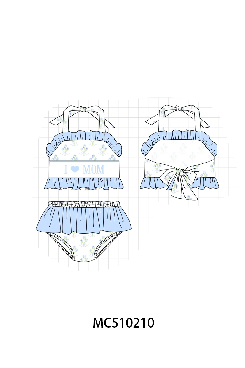 PO71 Blue hydrangea I love MOM embroidery ruffle collection