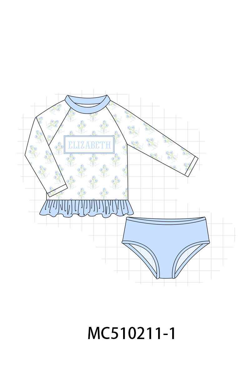 PO71 Blue hydrangea monogram embroidery ruffle collection