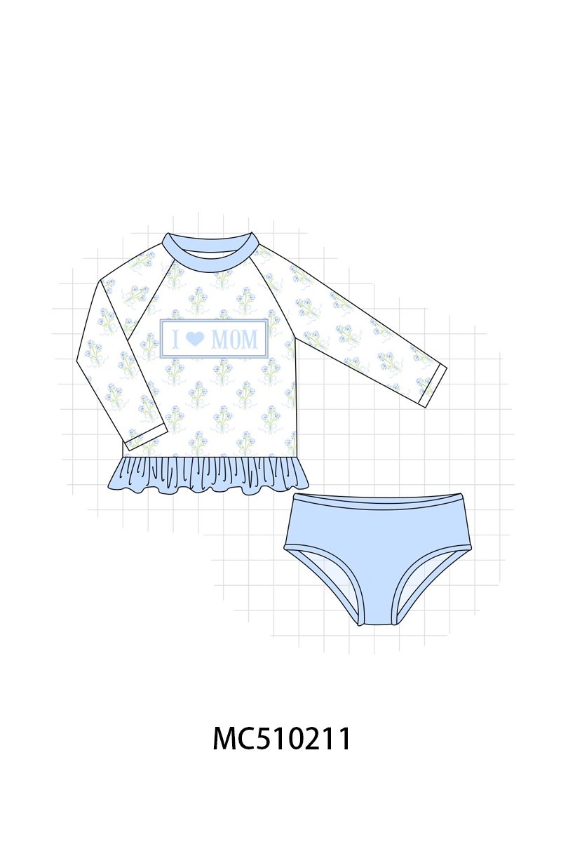 PO71 Blue hydrangea I love MOM embroidery ruffle collection