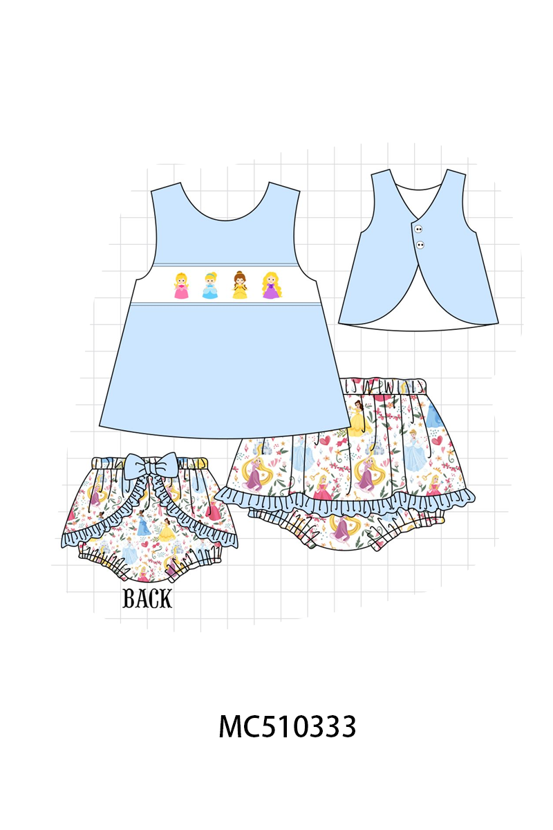 PO71 Blue character embroidery ruffle collection