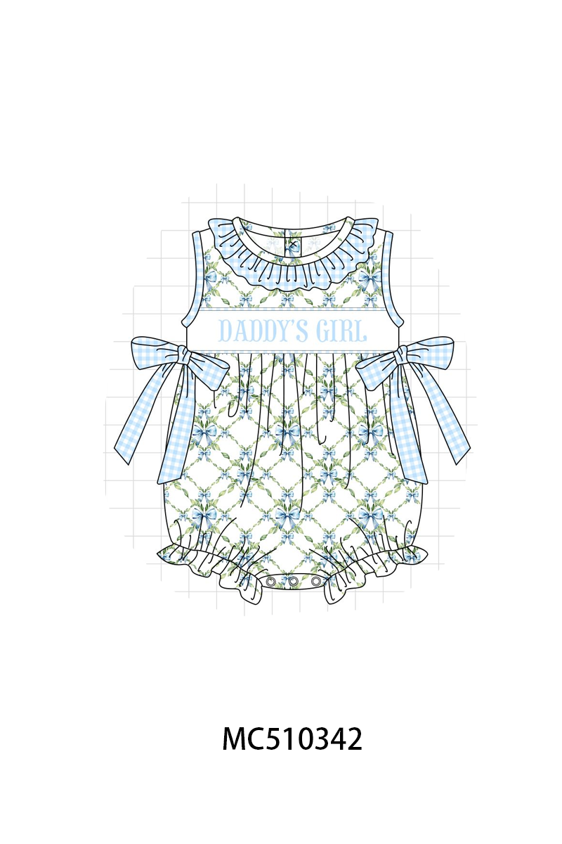 PO71 Blue DADDY'S GIRL embroidery bow gingham collection