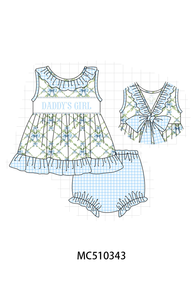 PO71 Blue DADDY'S GIRL embroidery bow gingham collection