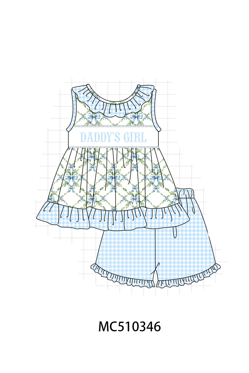 PO71 Blue DADDY'S GIRL embroidery bow gingham collection