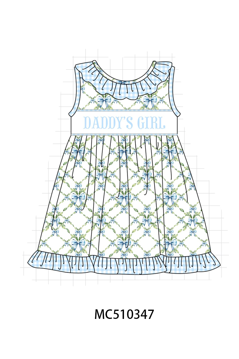 PO71 Blue DADDY'S GIRL embroidery bow gingham collection