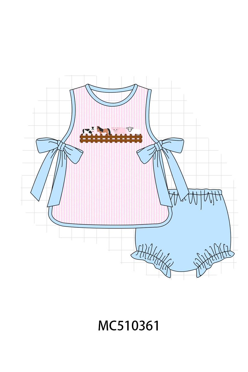 PO71 Blue farm animal seersucker collection