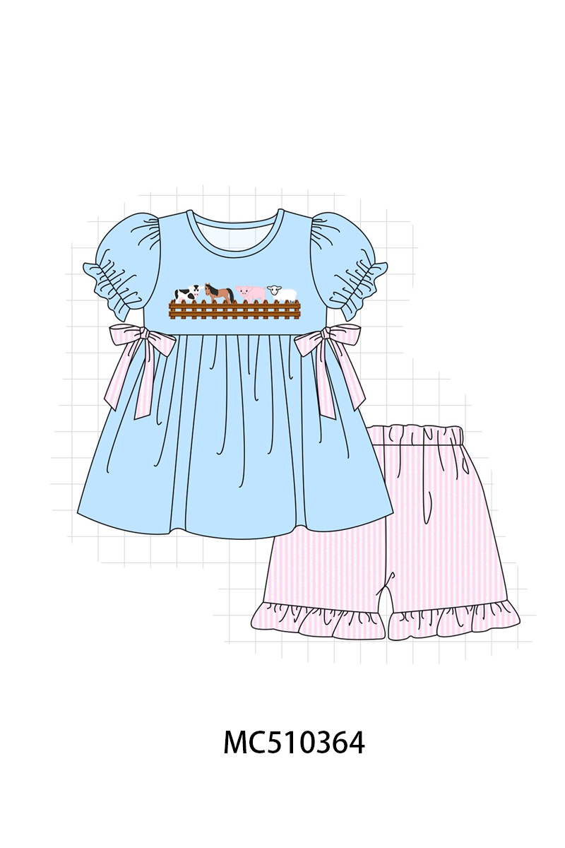 PO71 Blue farm animal seersucker collection