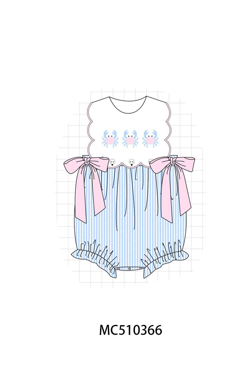 PO71 Blue crab embroidery seersucker stripe collection