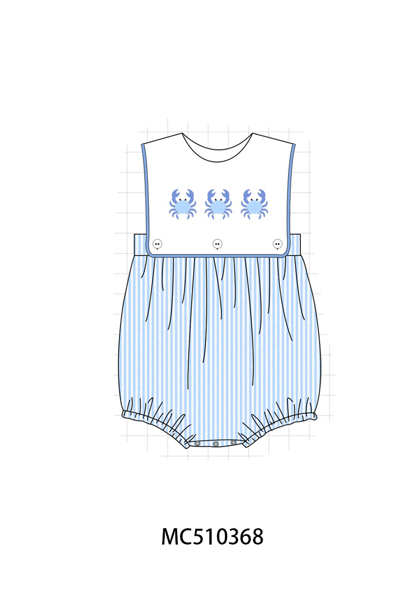 PO71 Blue crab embroidery seersucker stripe collection