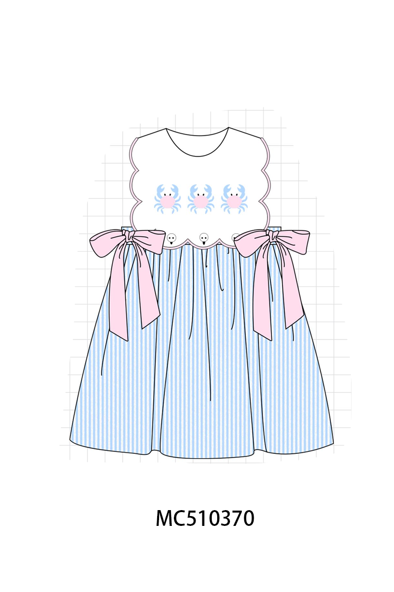 PO71 Blue crab embroidery seersucker stripe collection