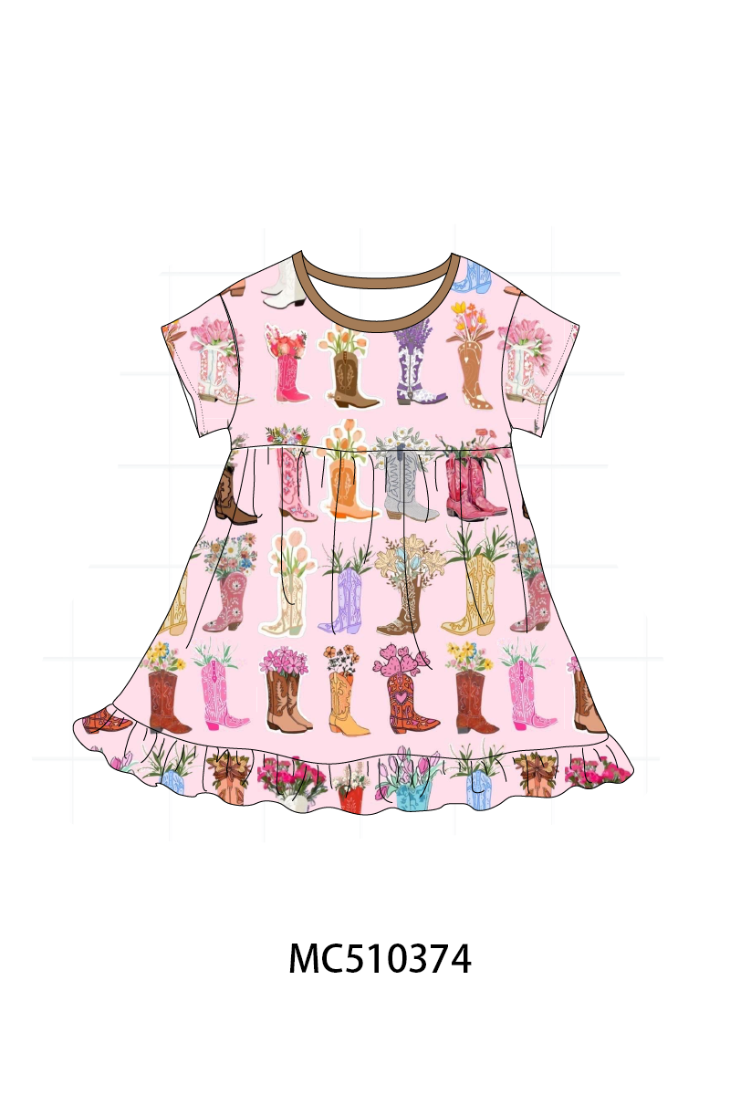 PO71 Pink floral boots print bamboo collection