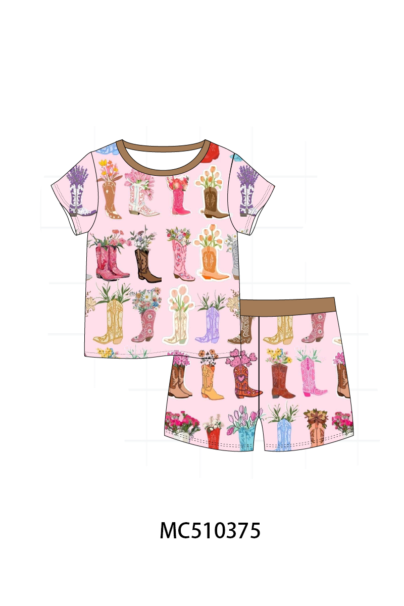 PO71 Pink floral boots print bamboo collection