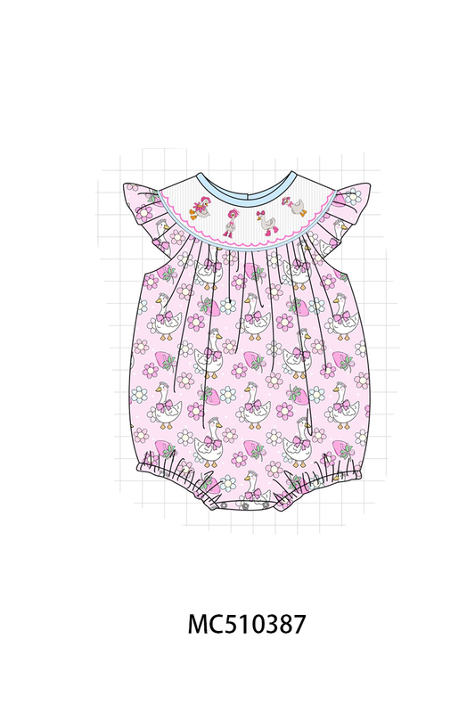 PO71 Pink goose smocked floral bow collection