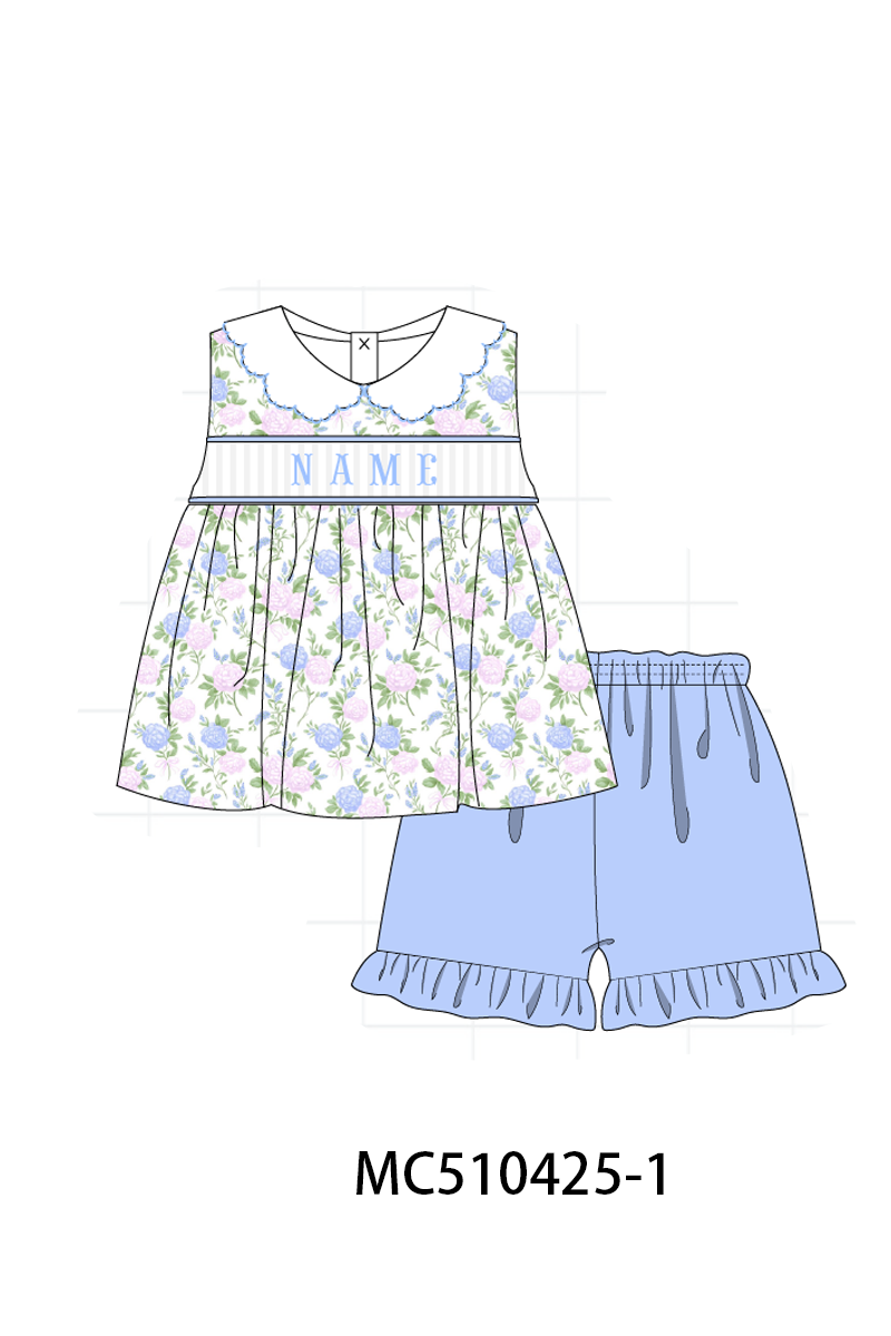 PO71 Blue floral monogram embroidery collection