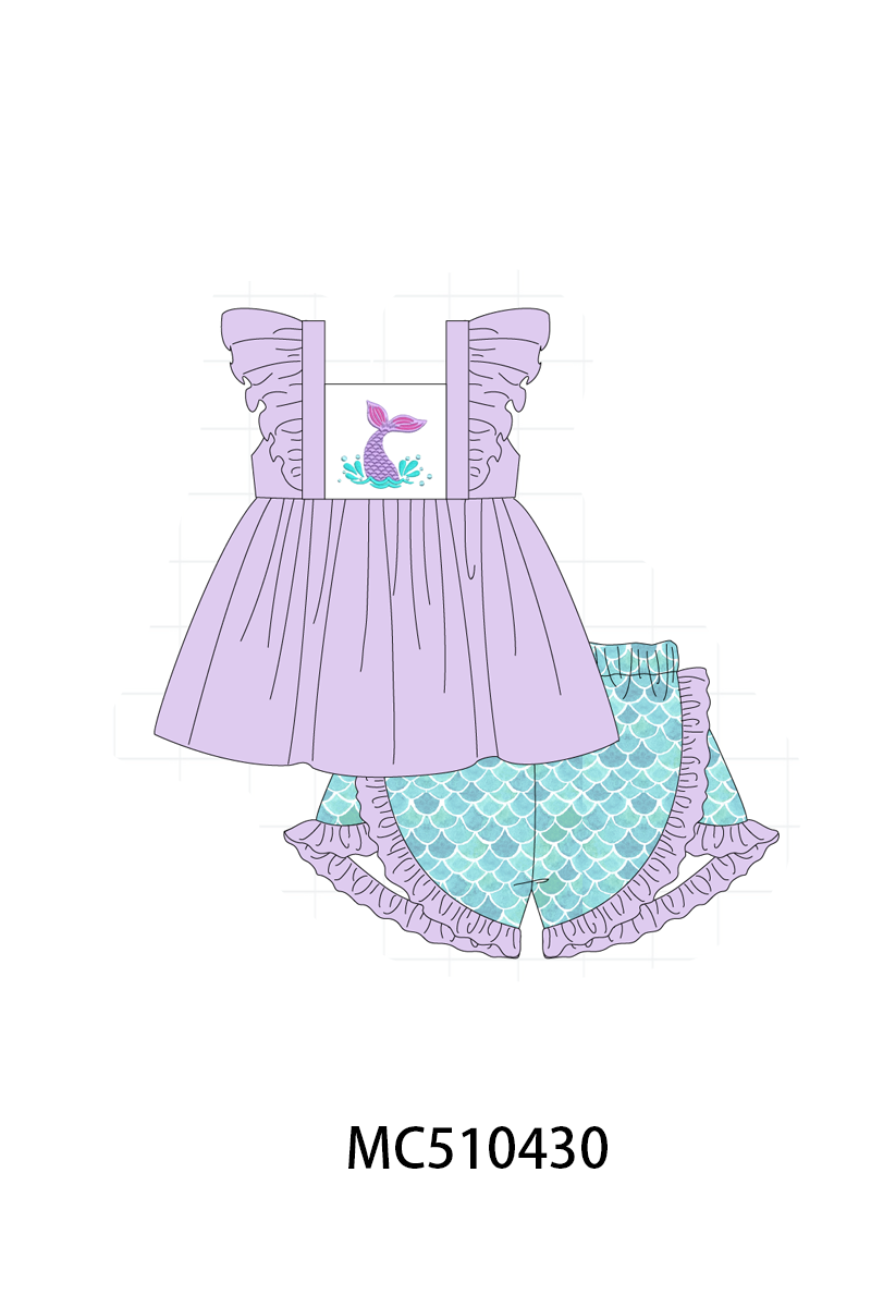 PO71 Blue mermaid embroidery ruffle collection
