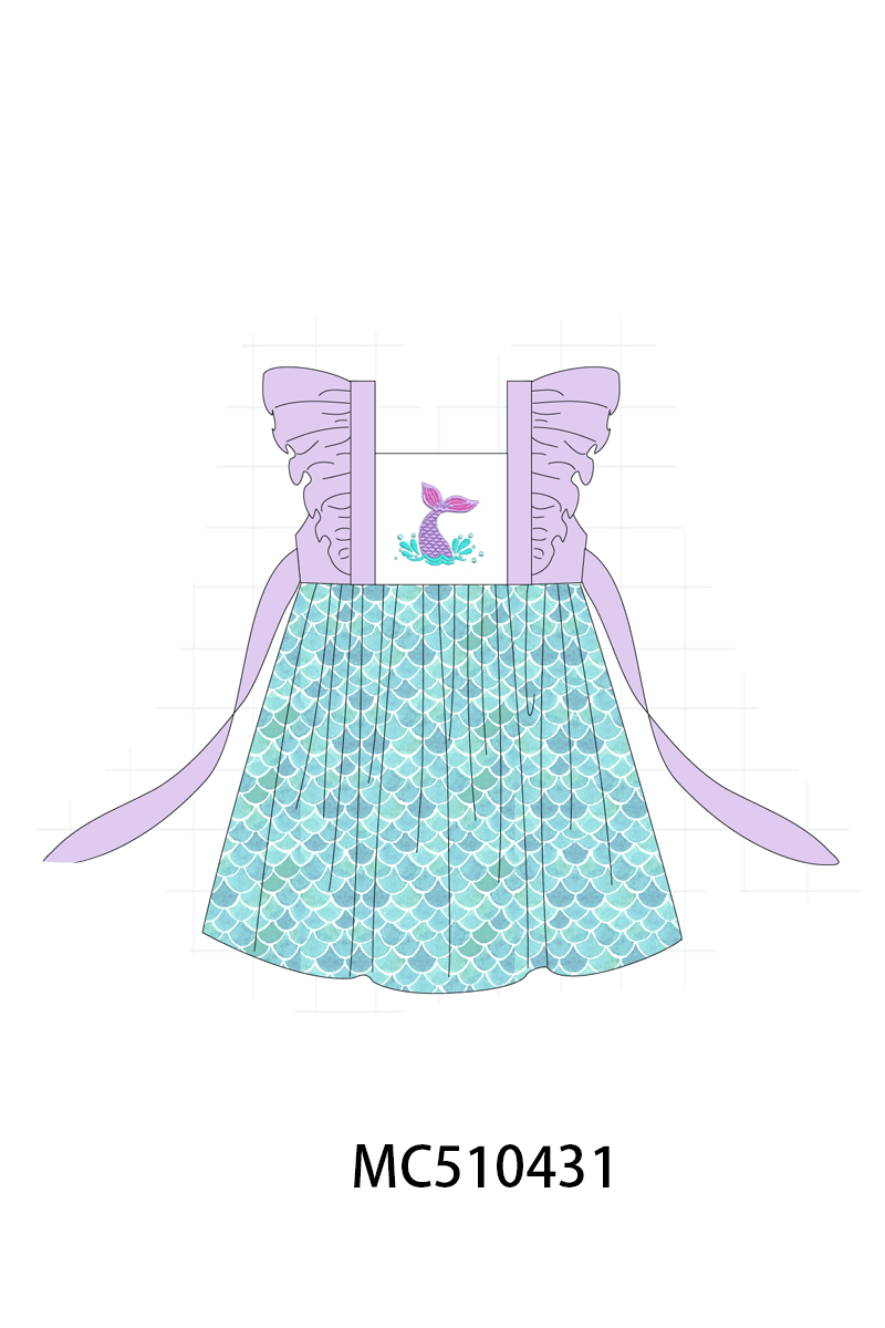 PO71 Blue mermaid embroidery ruffle collection