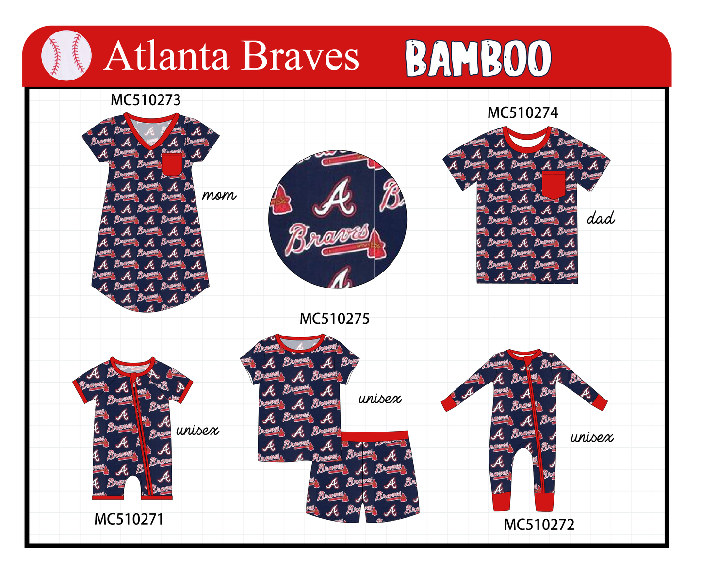 PO71 Navy Braves print bamboo collection