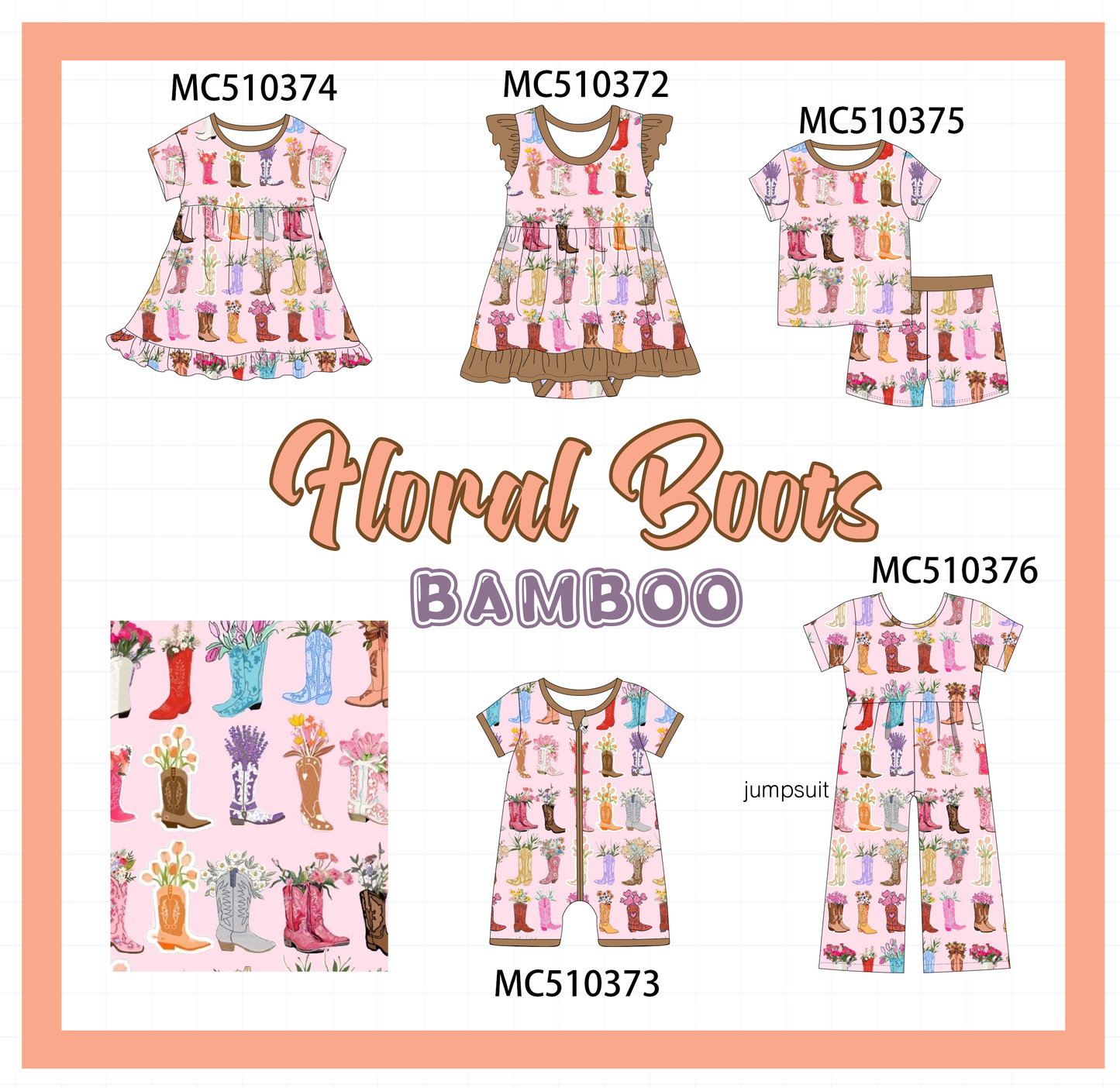 PO71 Pink floral boots print bamboo collection