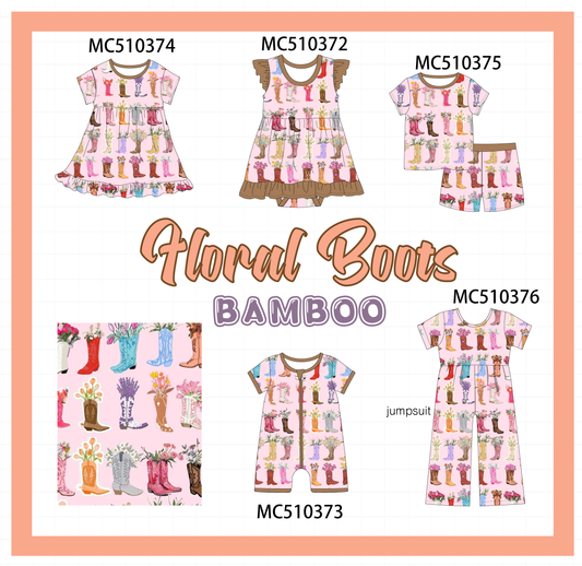 PO71 Pink floral boots print bamboo collection