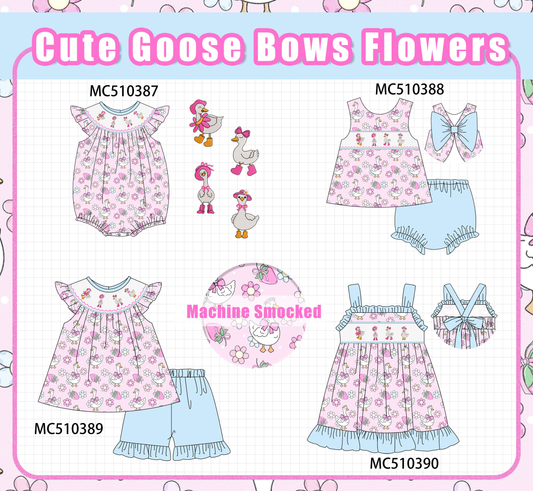 PO71 Pink goose smocked floral bow collection