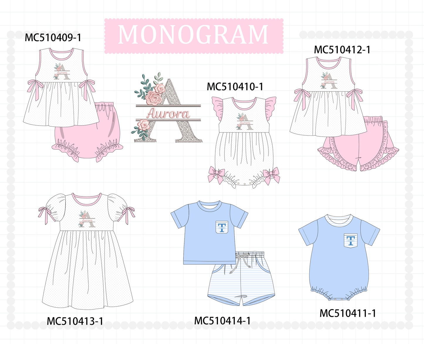PO71 Pink monogram embroidery collection