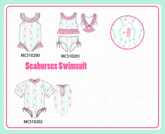 PO71 Pink seahorses print ruffle swimsuit collection