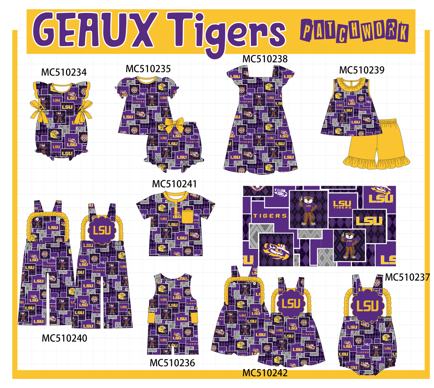 PO71 Purple LSU geaux tigers patchwork collection