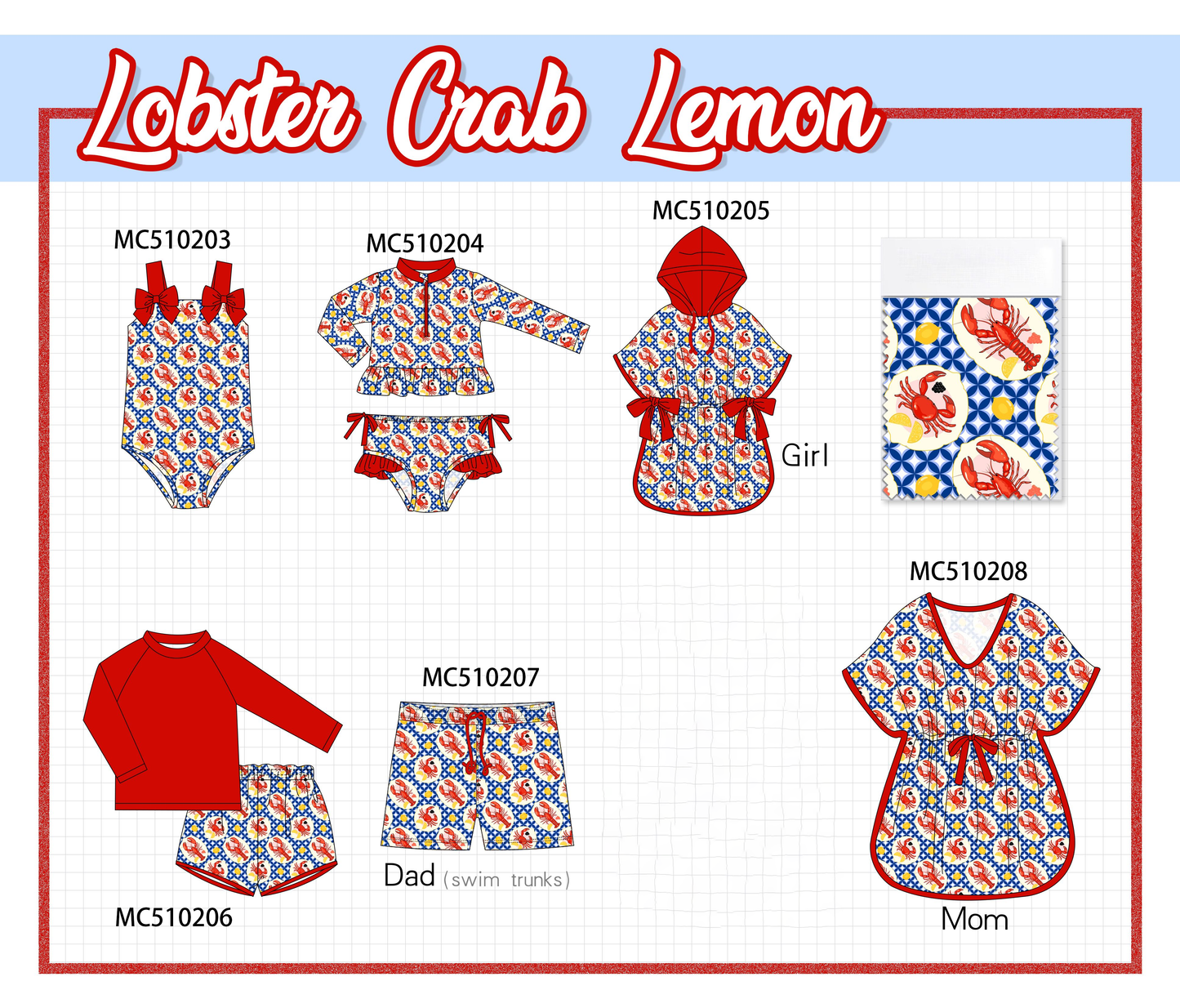 PO71 Red lobster crab lemon print collection