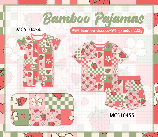 PO71 Strawberry checkered bamboo pajama collection