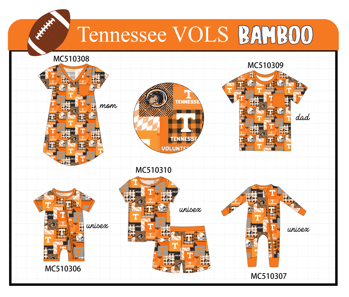 PO71 Tennessee VOLS bamboo family PJS collection